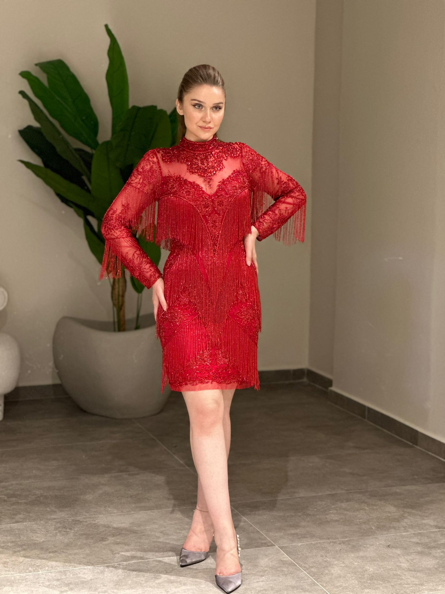 Balmain Abiye Kısa Kırmızı | MONOWELLA abiye